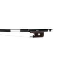 Load image into Gallery viewer, NeoTek Carbon Composite viola bow fully-mounted Ebony frog front view, featuring black matte finish stick, Nickel Silver winding, Parisian eye and Pearl slide