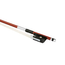 Load image into Gallery viewer, Forte Brazillwood viola bow Ebony frog side view, featuring Nickel Silver winding, Serbian eye, Pearl slide and white horsehair
