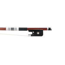 Load image into Gallery viewer, Forte Pro select Brazilwood cello bow fully-mounted Ebony frog front view, featuring round stick, Nickel Silver winding, Parisian eye and Abalone slide