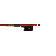 Load image into Gallery viewer, Forte Brazilwood Plus French style bass bow fully-mounted Ebony frog front view, featuring octagonal stick, Nickel Silver winding, Parisian eye, Abalone slide and white horsehair