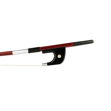 Load image into Gallery viewer, Forte Brazilwood German style bass bow Ebony frog front view, featuring Nickel Silver winding, Serbian eye and Pearl slide