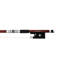 Load image into Gallery viewer, NeoTek Classic Carbon Fiber violin bow fully-mounted Ebony frog front view, featuring Brazilwood veneer stick with carbon fiber core, Nickel Silver winding, Parisian eye, Abalone slide and white horsehair
