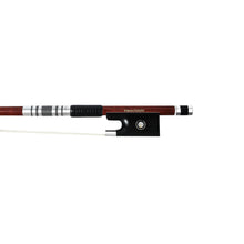 Load image into Gallery viewer, NeoTek Classic Carbon Fiber violin bow fully-mounted Ebony frog front view, featuring Brazilwood veneer stick with carbon fiber core, Nickel Silver winding, Parisian eye, Abalone slide and white horsehair
