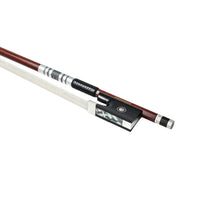 Load image into Gallery viewer, NeoTek Classic Carbon Fiber violin bow fully-mounted Ebony frog side view, featuring Brazilwood veneer stick with carbon fiber core, Nickel Silver winding, Parisian eye and Abalone slide