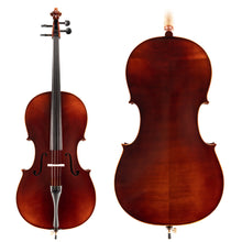 Load image into Gallery viewer, Exquisitus Solo 35 Cello Top &amp; Back, featuring Solid Spruce with tight grains, Ebony fittings, Alphayue strings, carbon fiber tailpiece and Solid flamed Maple back
