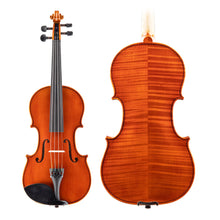 Load image into Gallery viewer, Lombard "Soloist II" Violin Top & Back, featuring Solid Spruce with tight grains, Ebony fittings, Dominant strings, carbon fiber tailpiece and Solid flamed Maple back