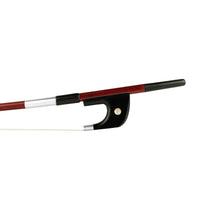 Load image into Gallery viewer, Forte Brazilwood German style bass bow Ebony frog front view, featuring Nickel Silver winding, Serbian eye and Pearl slide
