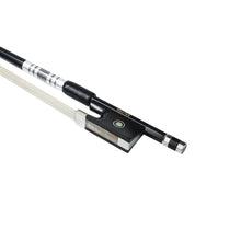 Load image into Gallery viewer, NeoTek Plus Carbon Fiber violin bow fully-mounted Ebony frog side view, featuring black matte finish stick, Nickel Silver winding, Parisian eye and Abalone slide
