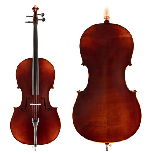 Exquisitus Solo 35 Cello Top & Back, featuring Solid Spruce with tight grains, Ebony fittings, Alphayue strings, carbon fiber tailpiece and Solid flamed Maple back
