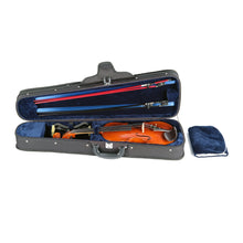 Load image into Gallery viewer, Cantana HD contour violin case black canvas blue velvet interior with violin and two bow holders
